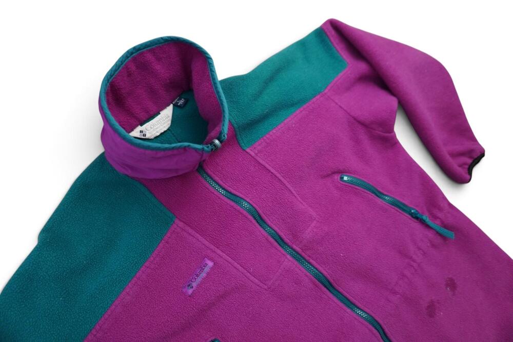 Vintage Columbia Jacket Womens Large Purple Teal Fleece Full Zip Made in USA 90s
